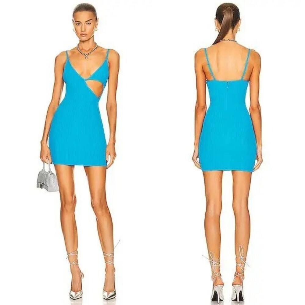 DAVID KOMA For Mini Dress in Blue Ribbed Size Small‎ Cutout Detail Tank Dress